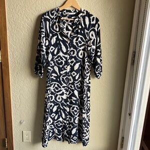 Zara button front cream and black dress